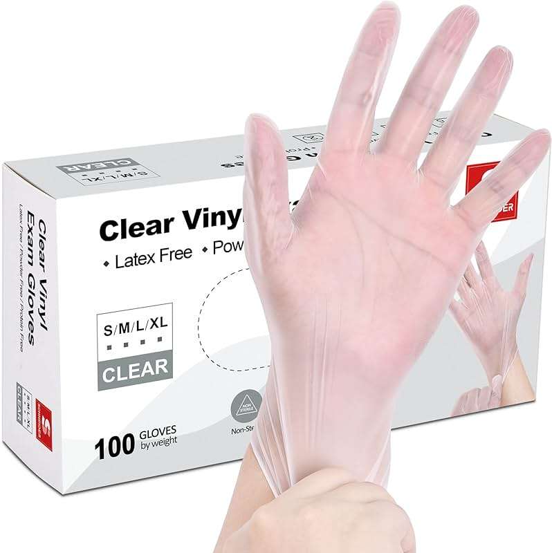 Schneider Clear Vinyl Exam Gloves, Latex-Free, Disposable Medical Gloves, Cleaning Gloves, Food Safe, Powder-Free, 4 mil - Image 1