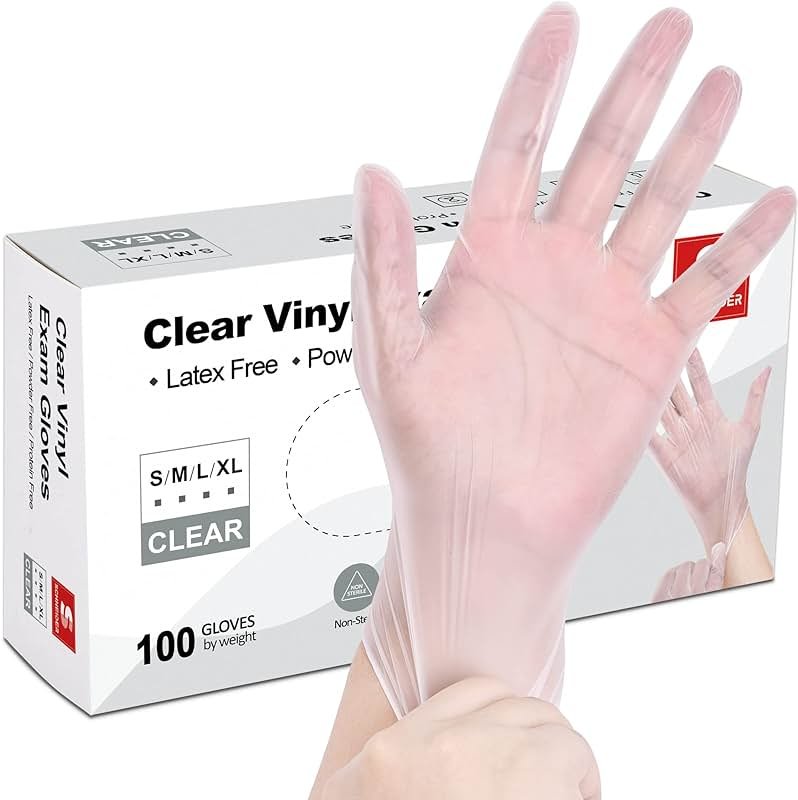 Schneider Clear Vinyl Exam Gloves, Latex-Free, Disposable Medical Gloves, Cleaning Gloves, Food Safe, Powder-Free, 4 mil - Product Image