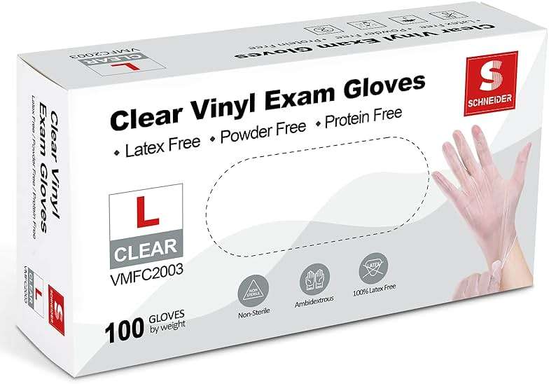 Schneider Clear Vinyl Exam Gloves, Latex-Free, Disposable Medical Gloves, Cleaning Gloves, Food Safe, Powder-Free, 4 mil - Image 2
