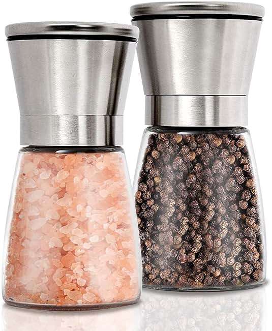 Gulex® Salt and Pepper Grinder Set Pepper Mill, Sea Salt Shaker Refillable, Adjustable Coarseness, Stainless Steel with Ceramic Rotor (Set of 2) - Image 1
