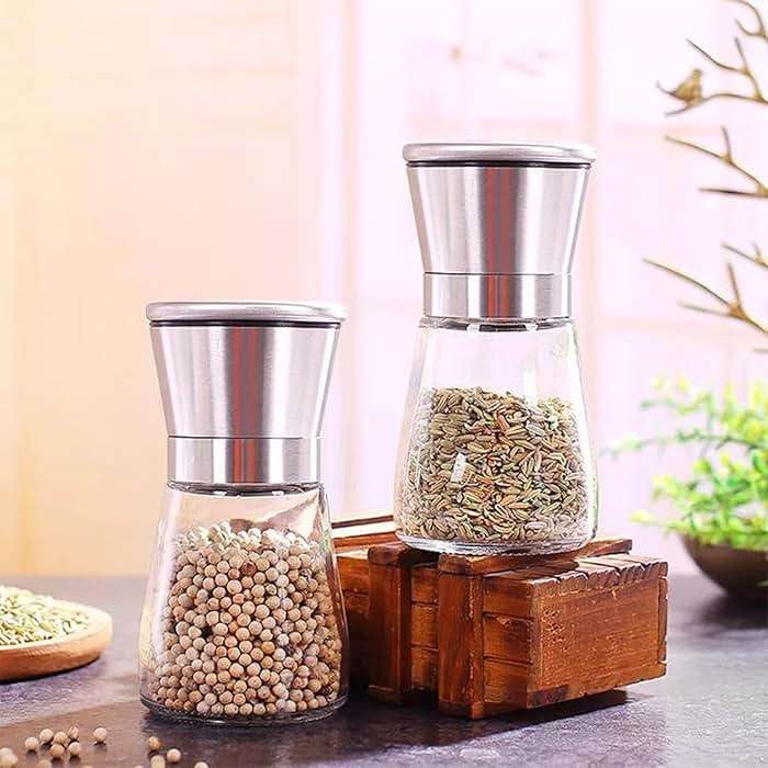 Gulex® Salt and Pepper Grinder Set Pepper Mill, Sea Salt Shaker Refillable, Adjustable Coarseness, Stainless Steel with Ceramic Rotor (Set of 2) - Image 2