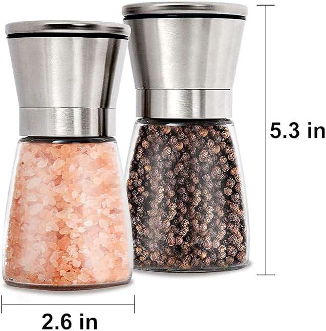 Gulex® Salt and Pepper Grinder Set Pepper Mill, Sea Salt Shaker Refillable, Adjustable Coarseness, Stainless Steel with Ceramic Rotor (Set of 2) - Image 3