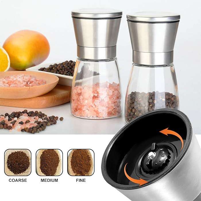 Gulex® Salt and Pepper Grinder Set Pepper Mill, Sea Salt Shaker Refillable, Adjustable Coarseness, Stainless Steel with Ceramic Rotor (Set of 2) - Image 5