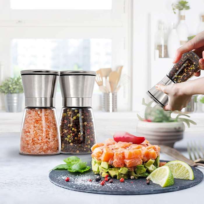 Gulex® Salt and Pepper Grinder Set Pepper Mill, Sea Salt Shaker Refillable, Adjustable Coarseness, Stainless Steel with Ceramic Rotor (Set of 2) - Image 7