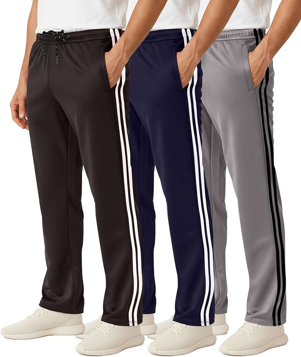 Real Essentials 3 Pack: Men's Mesh Open Bottom Sweatpants Gym Active Athletic Workout Casual Pants with Pockets (Big & Tall) - Image 1