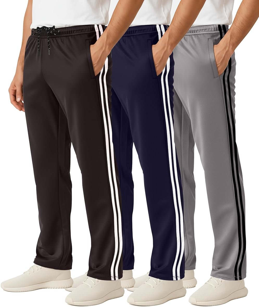 Real Essentials 3 Pack: Men's Mesh Open Bottom Sweatpants Gym Active Athletic Workout Casual Pants with Pockets (Big & Tall) - Product Image