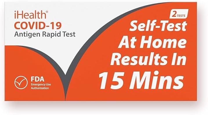 iHealth COVID-19 Antigen Rapid Test, 1 Pack, 2 Tests Total, FDA EUA Authorized OTC at-Home Self Test, Results in 15 Minutes with Non-invasive Nasal Swab, Easy to Use & No Discomfort - Product Image