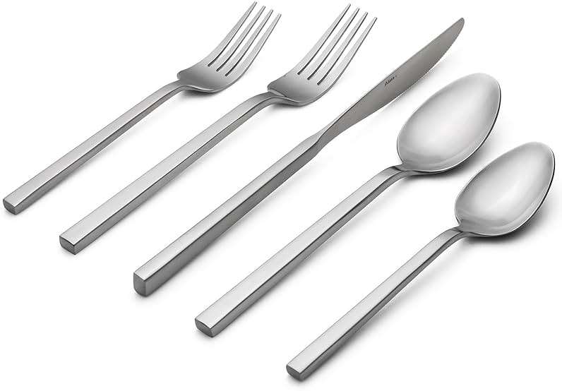 Alata Cube 20-Piece Forged Silverware Set Stainless Steel Flatware Set,Service for 4,Matte Satin Polished Cutlery Set,Dishwasher Safe - Image 1