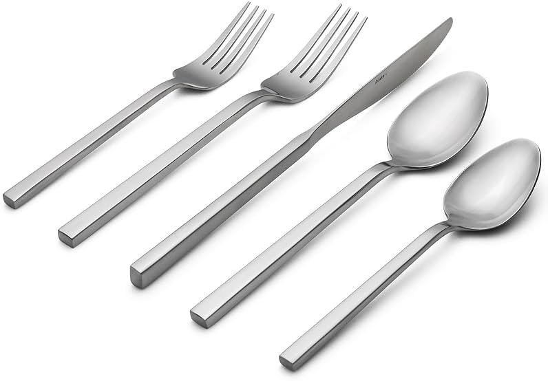 Alata Cube 20-Piece Forged Silverware Set Stainless Steel Flatware Set,Service for 4,Matte Satin Polished Cutlery Set,Dishwasher Safe - Product Image