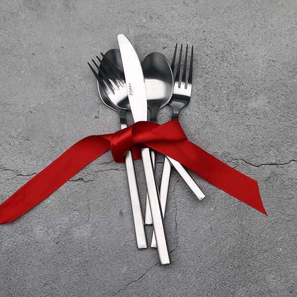 Alata Cube 20-Piece Forged Silverware Set Stainless Steel Flatware Set,Service for 4,Matte Satin Polished Cutlery Set,Dishwasher Safe - Image 2