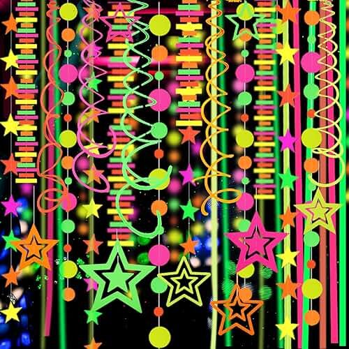 540feet Paper UV Neon Garland Neon Streamers Glow in The Dark Neon Party Supplies and Decorations Glow in The Dark Streamers Blacklight Reactive Fluorescent Black Light Party Kit for Birthday Wedding - Product Image