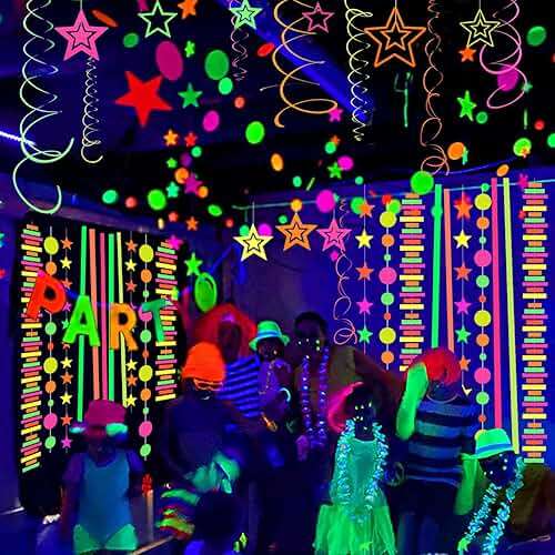 540feet Paper UV Neon Garland Neon Streamers Glow in The Dark Neon Party Supplies and Decorations Glow in The Dark Streamers Blacklight Reactive Fluorescent Black Light Party Kit for Birthday Wedding - Image 4