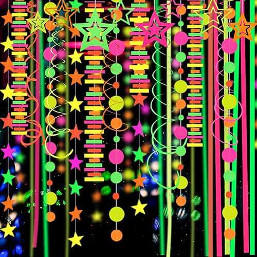 540feet Paper UV Neon Garland Neon Streamers Glow in The Dark Neon Party Supplies and Decorations Glow in The Dark Streamers Blacklight Reactive Fluorescent Black Light Party Kit for Birthday Wedding - Image 5