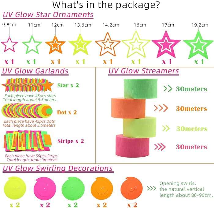 540feet Paper UV Neon Garland Neon Streamers Glow in The Dark Neon Party Supplies and Decorations Glow in The Dark Streamers Blacklight Reactive Fluorescent Black Light Party Kit for Birthday Wedding - Image 7