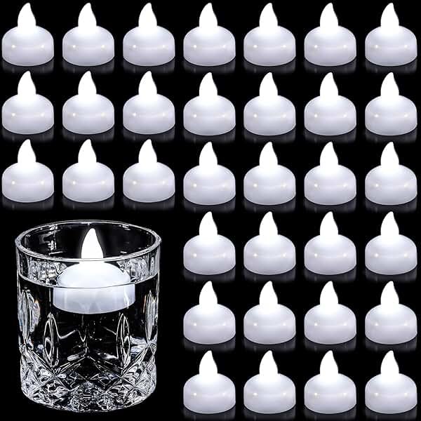 Honoson 36 Pack 1.6" Flameless Led Floating Candles Waterproof Tealights Battery Operated Flickering Floating Candles for Wedding Centerpieces Pool Bath Party Anniversary Spa Home Decor(White Light) - Product Image