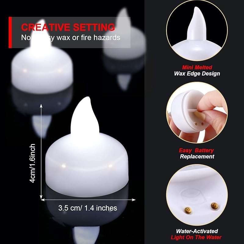 Honoson 36 Pack 1.6" Flameless Led Floating Candles Waterproof Tealights Battery Operated Flickering Floating Candles for Wedding Centerpieces Pool Bath Party Anniversary Spa Home Decor(White Light) - Image 3