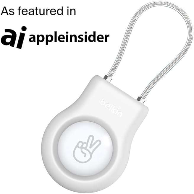 Belkin Apple AirTag Secure Holder With Wire Cable - AirTag Holder - Lock & Protect Air Tags In Durable Scratch Resistant Case - Protective AirTag Keychain Accessory For Keys, Luggage & More – White - Image 2