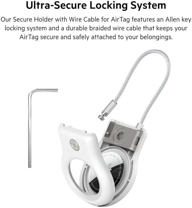 Belkin Apple AirTag Secure Holder With Wire Cable - AirTag Holder - Lock & Protect Air Tags In Durable Scratch Resistant Case - Protective AirTag Keychain Accessory For Keys, Luggage & More – White - Image 4