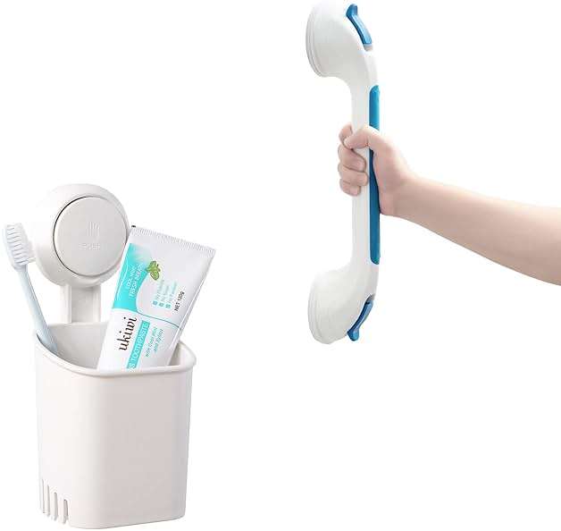 TAILI Suction Shower Grab Bar + Toothbrush Holder Bathroom Safety Handle Bathroom Organizer No Drilling and Removable Suction Mounted - Image 1