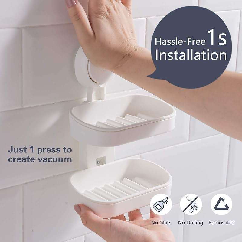 TAILI Suction Shower Grab Bar + Double Layer Soap Dish Holder Bathroom Safety Handle Bathroom Organizer No Drilling and Removable Suction Mounted - Image 5