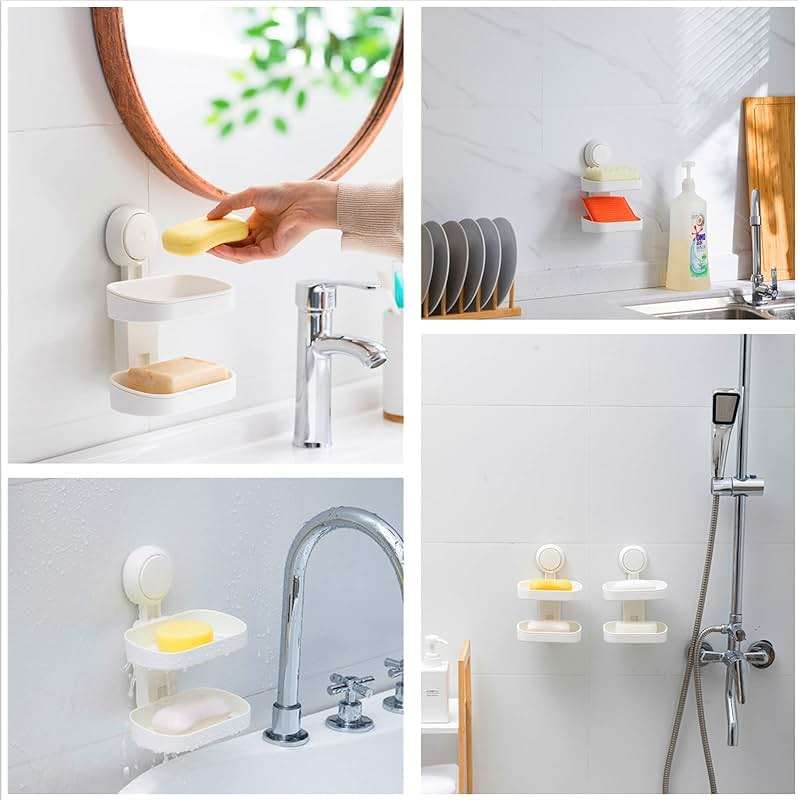 TAILI Suction Shower Grab Bar + Double Layer Soap Dish Holder Bathroom Safety Handle Bathroom Organizer No Drilling and Removable Suction Mounted - Image 8
