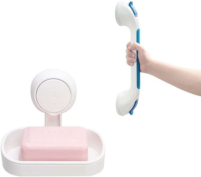 TAILI Suction Shower Grab Bar + Soap Dish Holder Bathroom Safety Handle Bathroom Organizer No Drilling and Removable Suction Mounted - Image 1