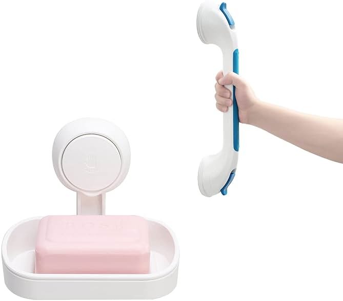 TAILI Suction Shower Grab Bar + Soap Dish Holder Bathroom Safety Handle Bathroom Organizer No Drilling and Removable Suction Mounted - Product Image
