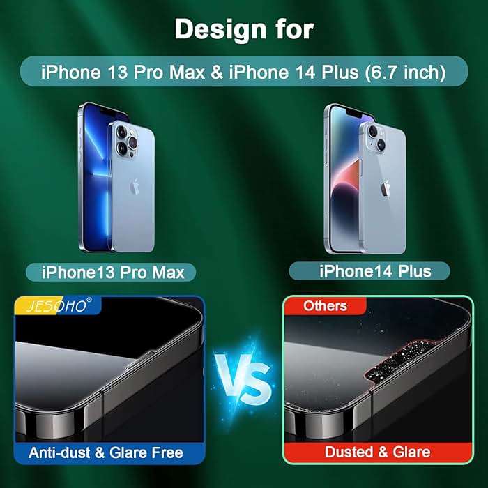 JESOHO Blue Light Screen Protector for iPhone 13 Pro Max & iPhone 14 Plus (6.7''), Eye Protection Tempered Glass Film, Scratch-Resistant, No Bubble with Easy Installation Kit, 2 Pack - Image 2