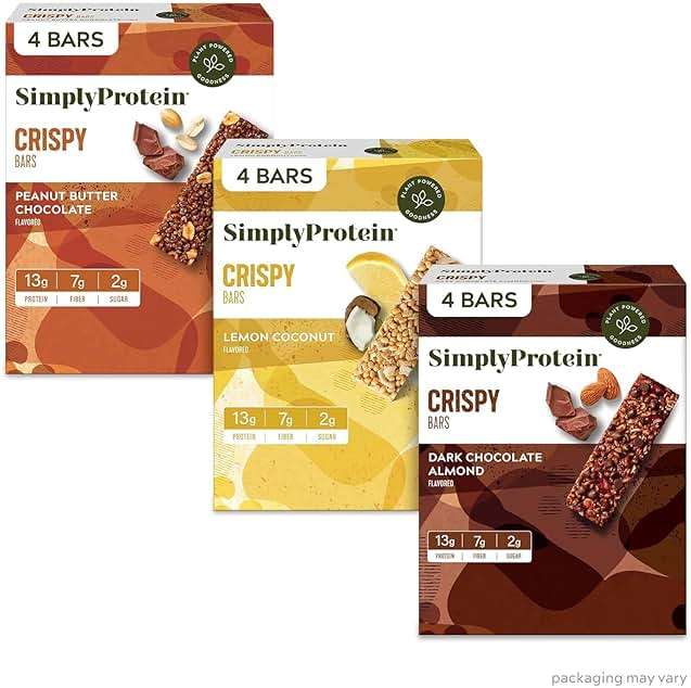Simply Protein - Crispy Vegan Protein Bars Variety Pack, 3 Flavors - Plant Based, Protein Snacks - 13g Protein, 2g Sugar, 7g Fiber - Gluten Free, Non GMO, Kosher - 12 Bars - Image 1