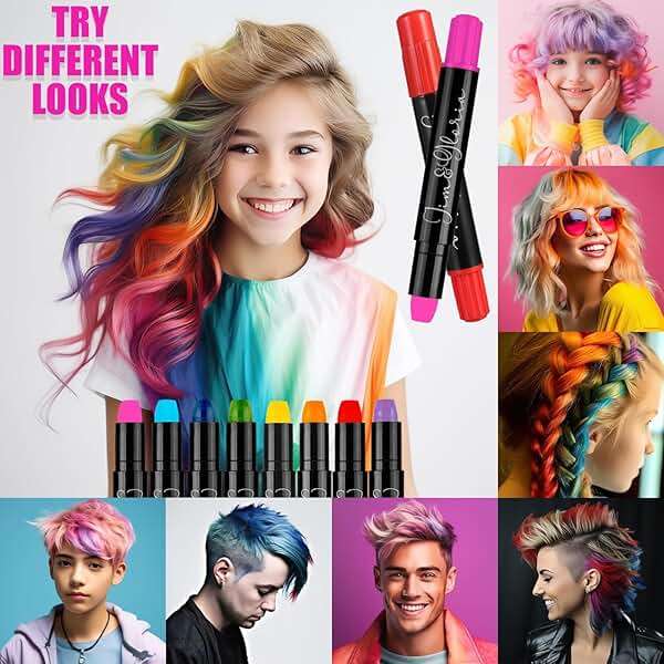 Jim&Gloria Dustless Hair Chalk Gifts for Girls Makeup Kit, Gift for Teen Girl Trendy Stuff, Kids, Teenage Tweens Teenager Temporary and Washable Color Dye Markers Age 7 8 9 10 11 12 13 14 Year Old Toy - Image 4