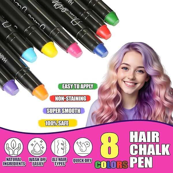 Jim&Gloria Dustless Hair Chalk Gifts for Girls Makeup Kit, Gift for Teen Girl Trendy Stuff, Kids, Teenage Tweens Teenager Temporary and Washable Color Dye Markers Age 7 8 9 10 11 12 13 14 Year Old Toy - Image 5