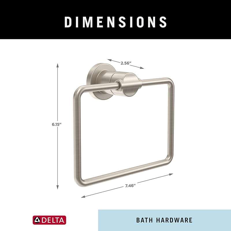 Delta Hand Towel Holder | Square SpotShield Brushed Nickel Ring for Hanging Towels in Kitchen, Bathroom | Nicoli Accessories - Image 3