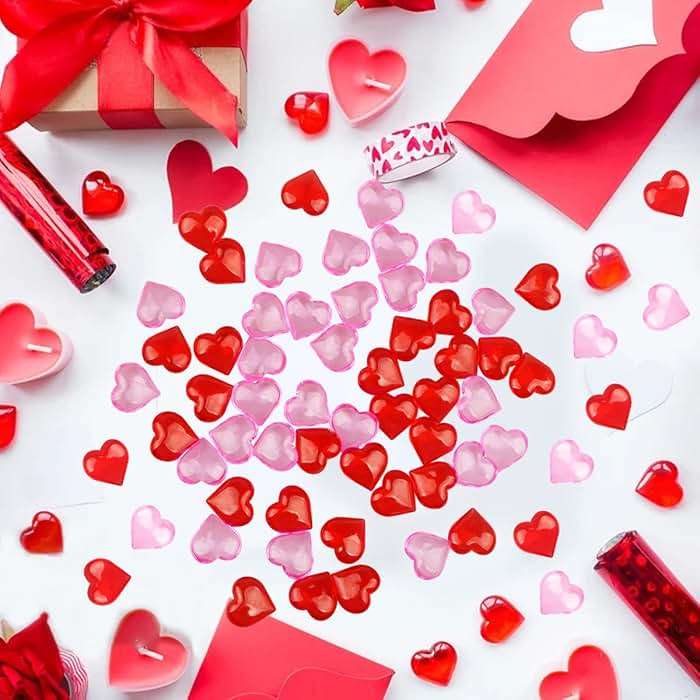 Fangoo 110 Pieces Red Pink Acrylic Heart Gems for Valentine's Day Decor Heart Rocks Vase Filler Table Scatter for DIY Crafts Engagement Wedding Anniversary Home Decoration - Image 2