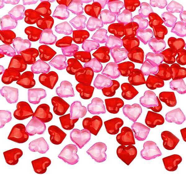 Fangoo 110 Pieces Red Pink Acrylic Heart Gems for Valentine's Day Decor Heart Rocks Vase Filler Table Scatter for DIY Crafts Engagement Wedding Anniversary Home Decoration - Image 4