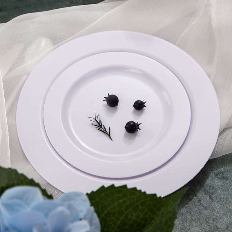FLOWERCAT 100PCS White Plastic Plates-Heavy Duty White Disposable Plates for Christmas/Easter/Party/Wedding -Serve 50 guests 10.25inch & 7.5inch - Image 2
