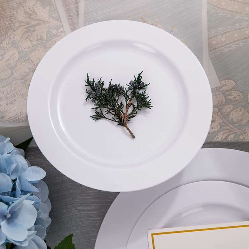 FLOWERCAT 100PCS White Plastic Plates-Heavy Duty White Disposable Plates for Christmas/Easter/Party/Wedding -Serve 50 guests 10.25inch & 7.5inch - Image 7