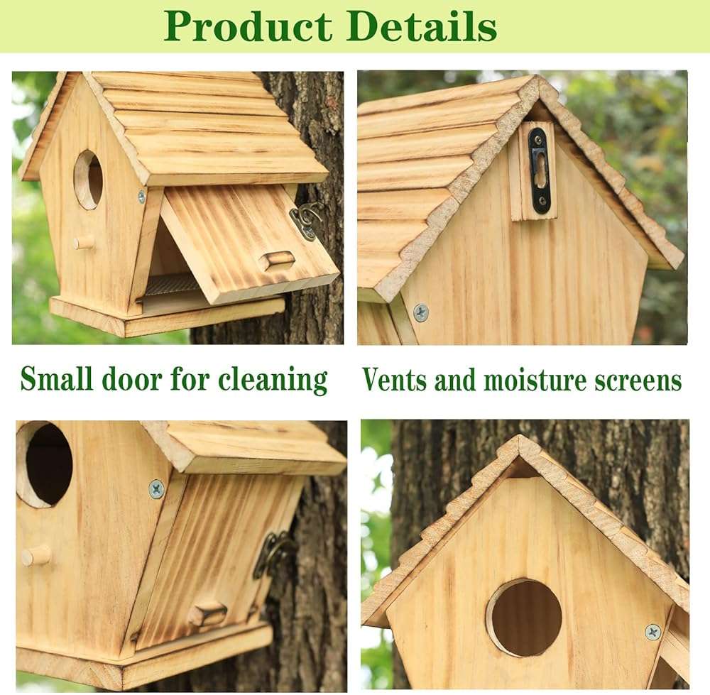 STARSWR Bird House,Outdoor Bluebird House for Outside Clearance,Wooden Birdhouse Finch Cardinals Hanging Birdhouse Nesting Box for Wild Bird Viewing - Image 3