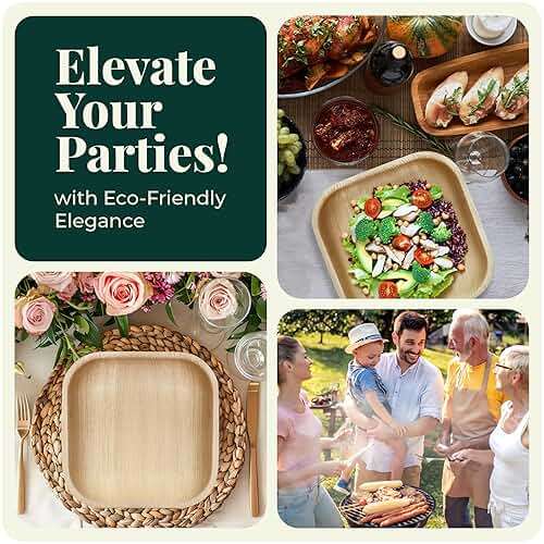 Palm Leaf Plates 10 Inch Bamboo Paper Disposable 50 Bulk Dinner Square Party Plates Event Tableware Eco Biodegradable Compostable Wooden Plate Best Alternative to Plastic Plate, By KoalaLove - Image 5