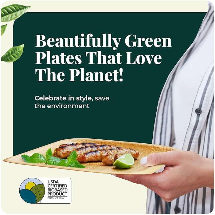 Palm Leaf Plates 10 Inch Bamboo Paper Disposable 50 Bulk Dinner Square Party Plates Event Tableware Eco Biodegradable Compostable Wooden Plate Best Alternative to Plastic Plate, By KoalaLove - Image 6