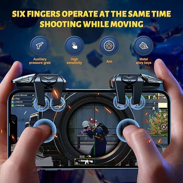 Newseego for 2022 New Model Mobile Game Controller Trigger, Mobile Game Accessories 6 Finger Trigger Sensitive Target Buttons Smartphone Game Controller Gamepad for PUBG/Survival Rules - Image 2