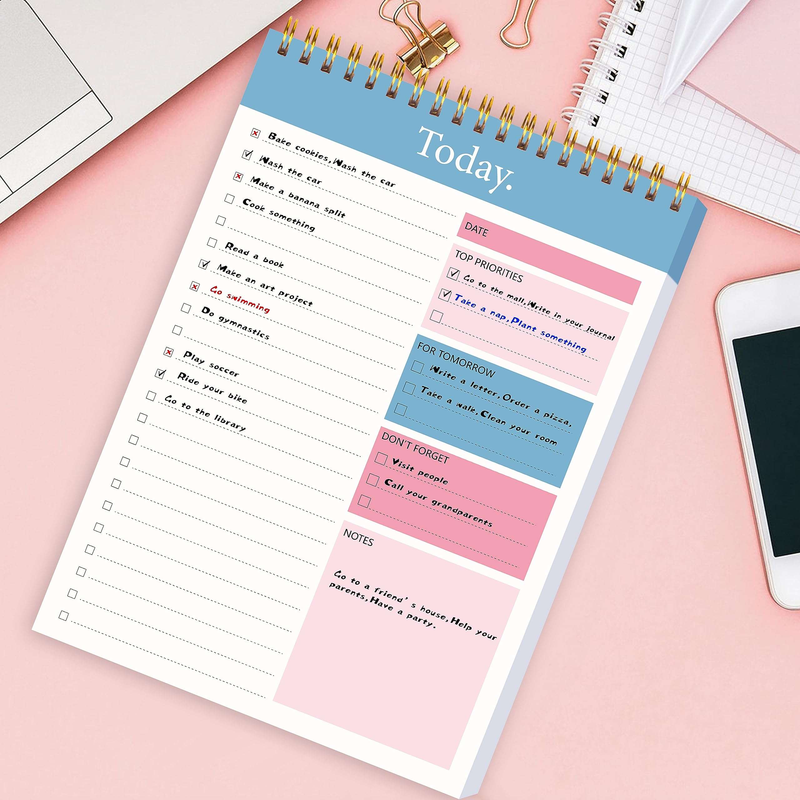 104 Pgs To Do List Notepad - Daily Planner Notepad Undated 52 Duplex-Printed Undated Sheets Tear Off, 6.5" x 9.8" Checklist Productivity Organizer with Hourly Schedule for Tasks - Image 3