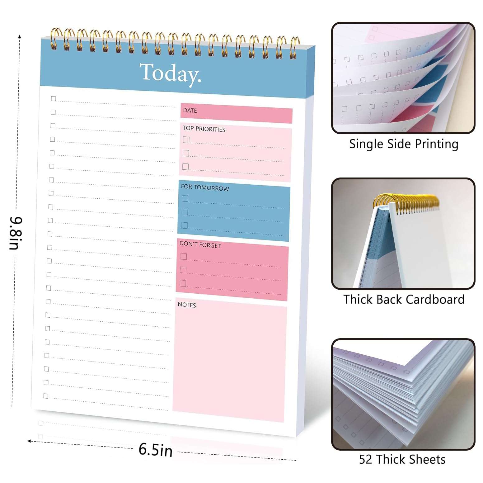 104 Pgs To Do List Notepad - Daily Planner Notepad Undated 52 Duplex-Printed Undated Sheets Tear Off, 6.5" x 9.8" Checklist Productivity Organizer with Hourly Schedule for Tasks - Image 4