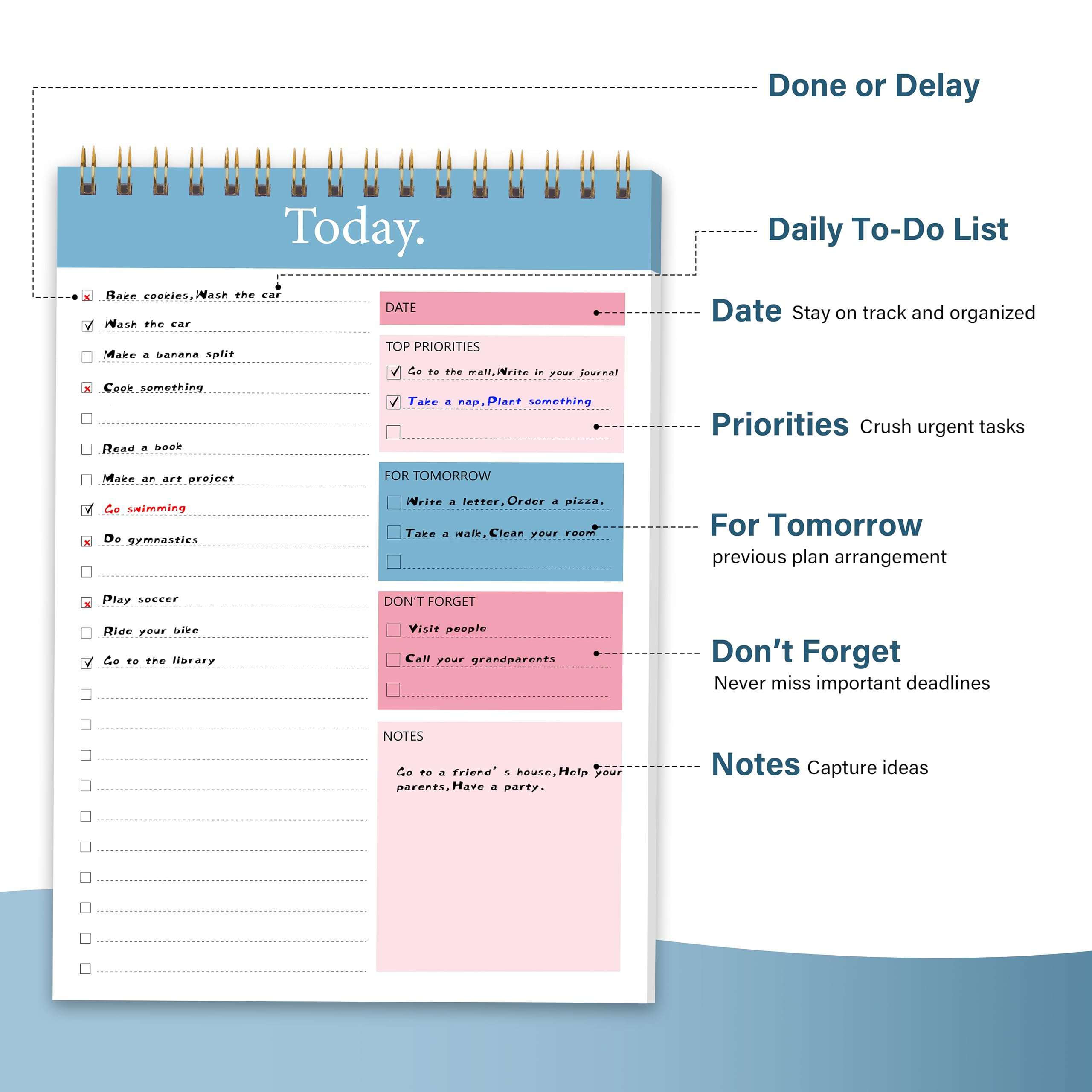 104 Pgs To Do List Notepad - Daily Planner Notepad Undated 52 Duplex-Printed Undated Sheets Tear Off, 6.5" x 9.8" Checklist Productivity Organizer with Hourly Schedule for Tasks - Image 5
