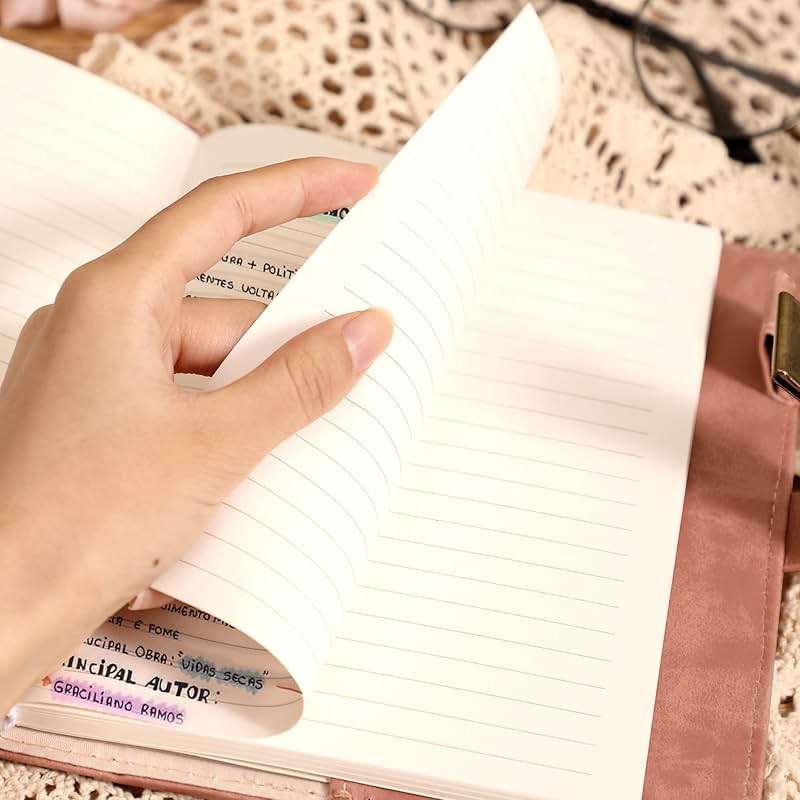 Lock Diary for Women Girls Vintage Lock Journal Refillable Personal Locking Diary Leather Locking Journal Writing Notebook B6 Secret Journal with Combination Passwords 5.5 x 7.8 in, Sunflower Pink - Image 9