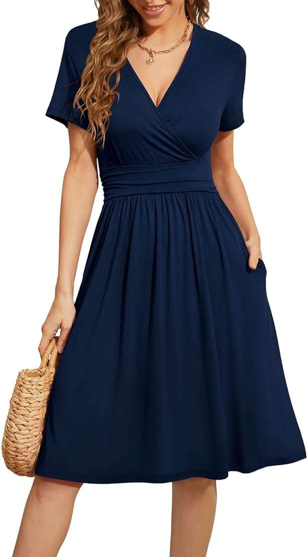 WEACZZY Women's Summer Short Sleeve Casual Dresses V-Neck Floral Party Dress with Pockets - Image 1