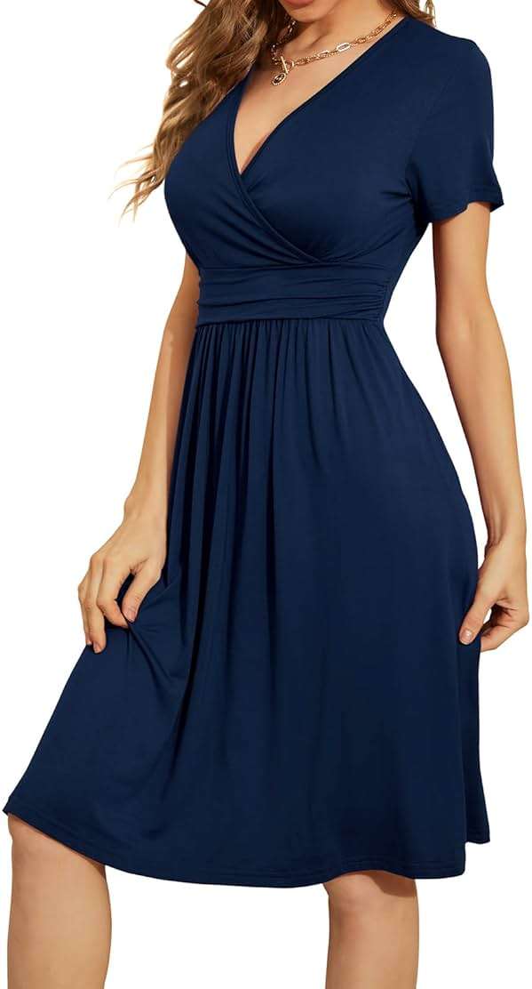 WEACZZY Women's Summer Short Sleeve Casual Dresses V-Neck Floral Party Dress with Pockets - Image 2