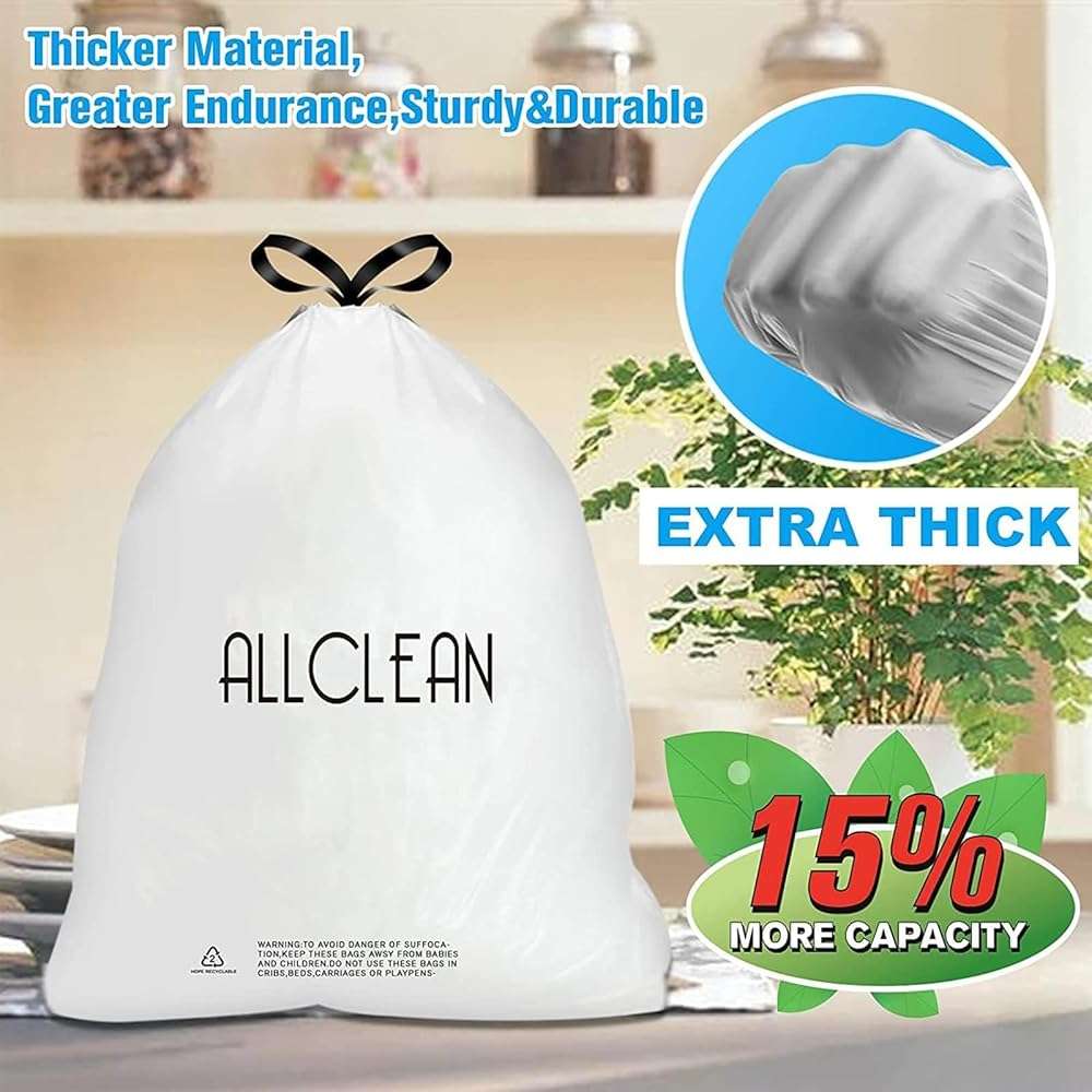 Allclean 13 To 15 Gallon Trash Bags, Tall Kitchen Garbage Bags Drawstring, Ultra Strong Recyclable Trash Bags Unscented Trash Can Liners For Kitchen and Commercial 30 Count (Pake of 1) - Image 6