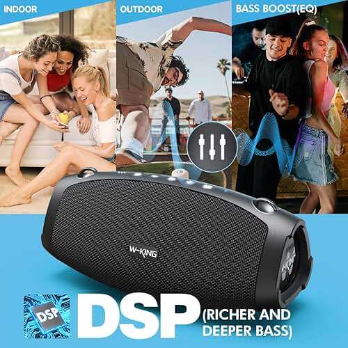 W-KING Bluetooth Speaker, 120W Max Loud Portable Speakers Bluetooth Wireless Boombox, IPX6 Waterproof Party Large Outdoor Speaker, 70W Triple Passive Radiators- Deep Bass/Subwoofer*2, 42H, TF, AUX, EQ - Image 3