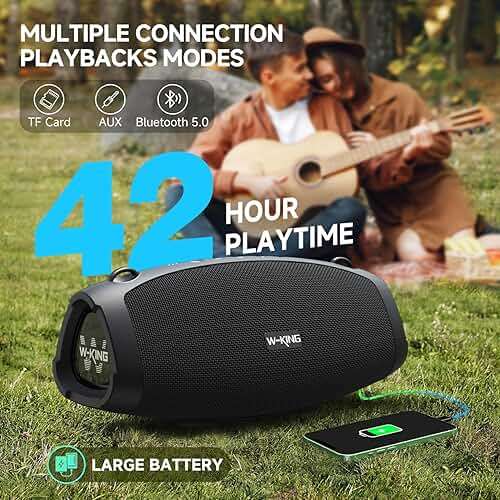 W-KING Bluetooth Speaker, 120W Max Loud Portable Speakers Bluetooth Wireless Boombox, IPX6 Waterproof Party Large Outdoor Speaker, 70W Triple Passive Radiators- Deep Bass/Subwoofer*2, 42H, TF, AUX, EQ - Image 7