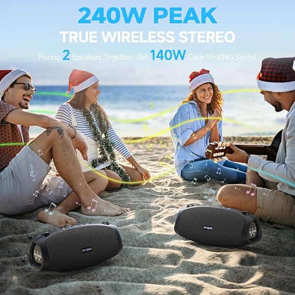 W-KING Bluetooth Speaker, 120W Max Loud Portable Speakers Bluetooth Wireless Boombox, IPX6 Waterproof Party Large Outdoor Speaker, 70W Triple Passive Radiators- Deep Bass/Subwoofer*2, 42H, TF, AUX, EQ - Image 8